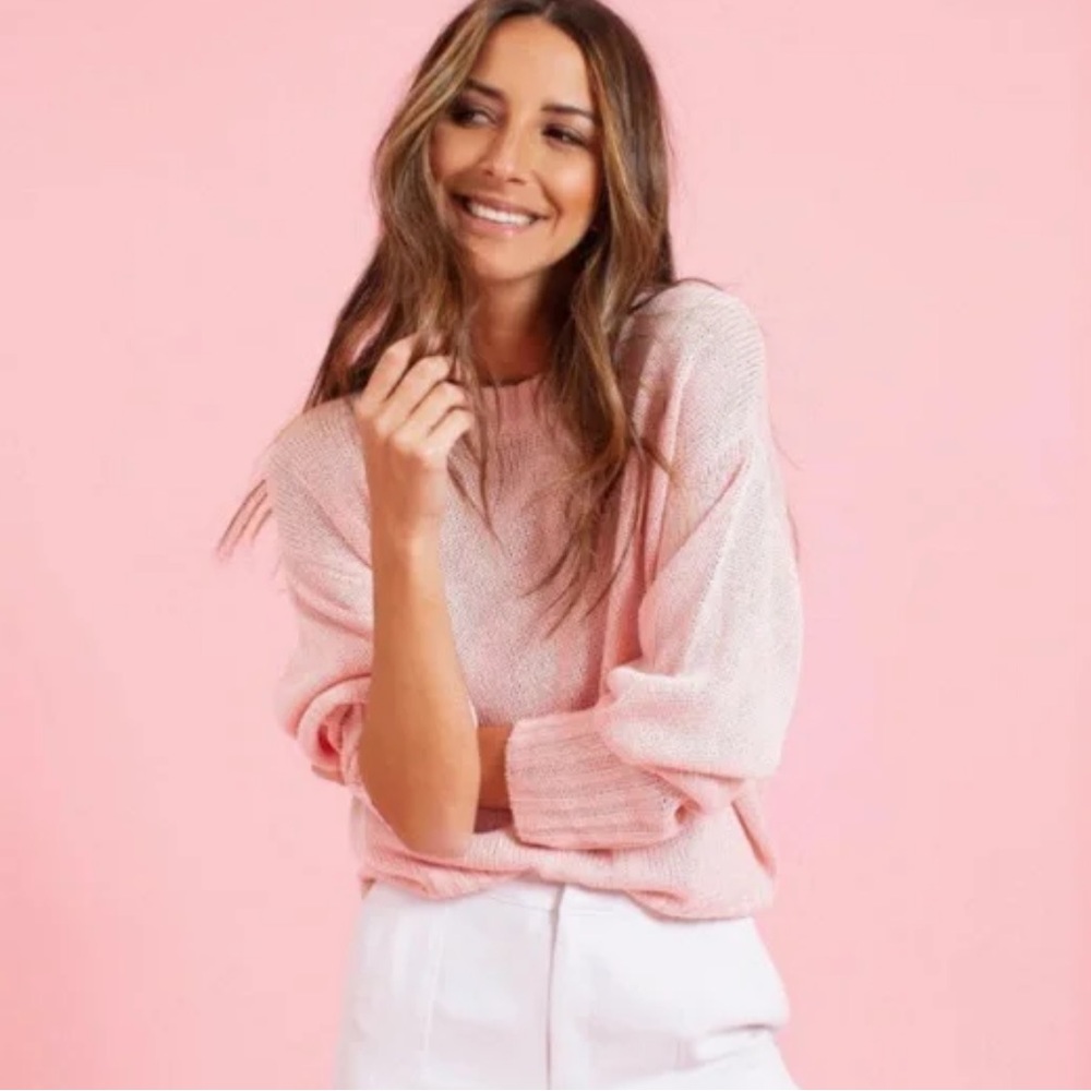 Something Navy Knit Sweater Subtle Sheen Sweater Light Pink Crewneck Sz M